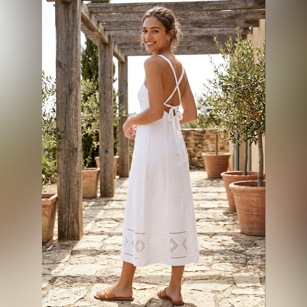 NWT Madewell White Linen Blend Eyelet Midi Dress Size 2